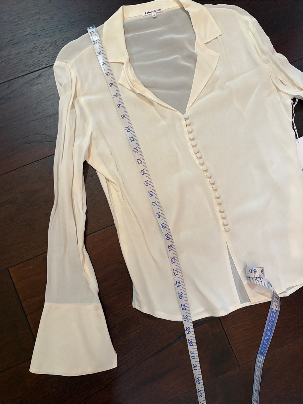 Reformation Cream Button-Front Silk Shirt size large - Picture 4 of 9